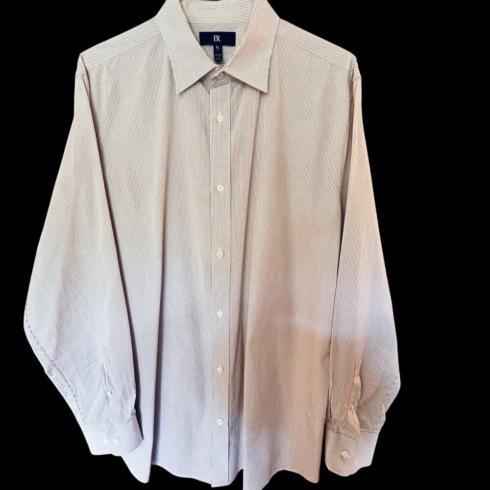 Banana Republic Men's Tall Tailored Slim Fit Cotton Brown White Striped Shirt XL